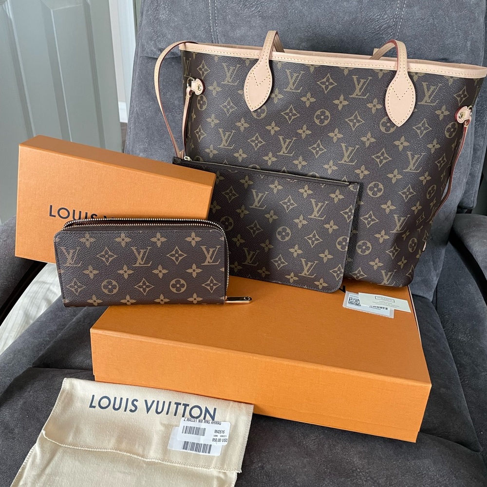 Authentic Louis Vuitton neverfull MM and wallet combo